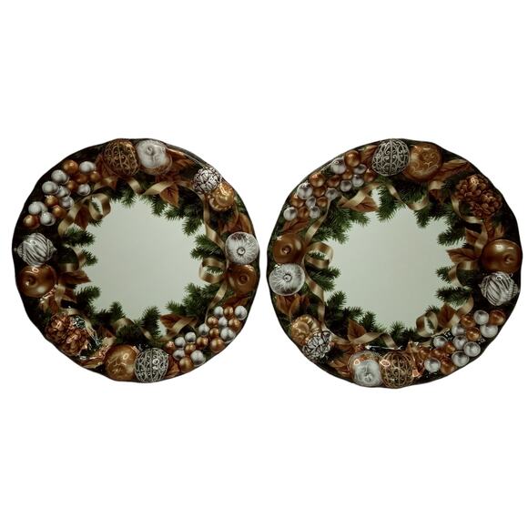Vintage Green Gold Christmas Serving Trays Platters Decor Set of 2 Plastic 11" - Picture 4 of 11